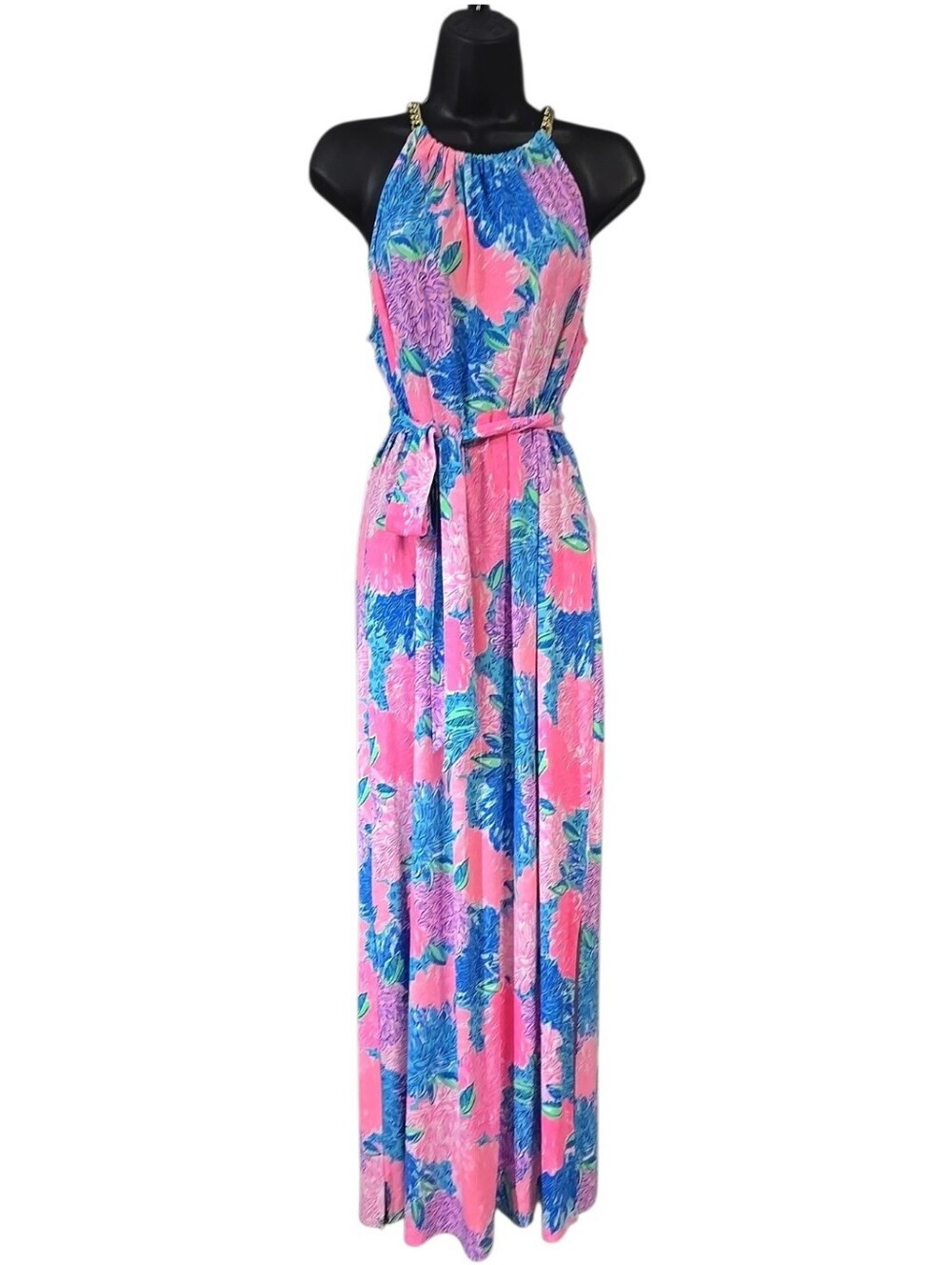 Lilly Pulitzer Bingham Midi Pink Muticolored Halter Sleeveless Dress Sz Meduim